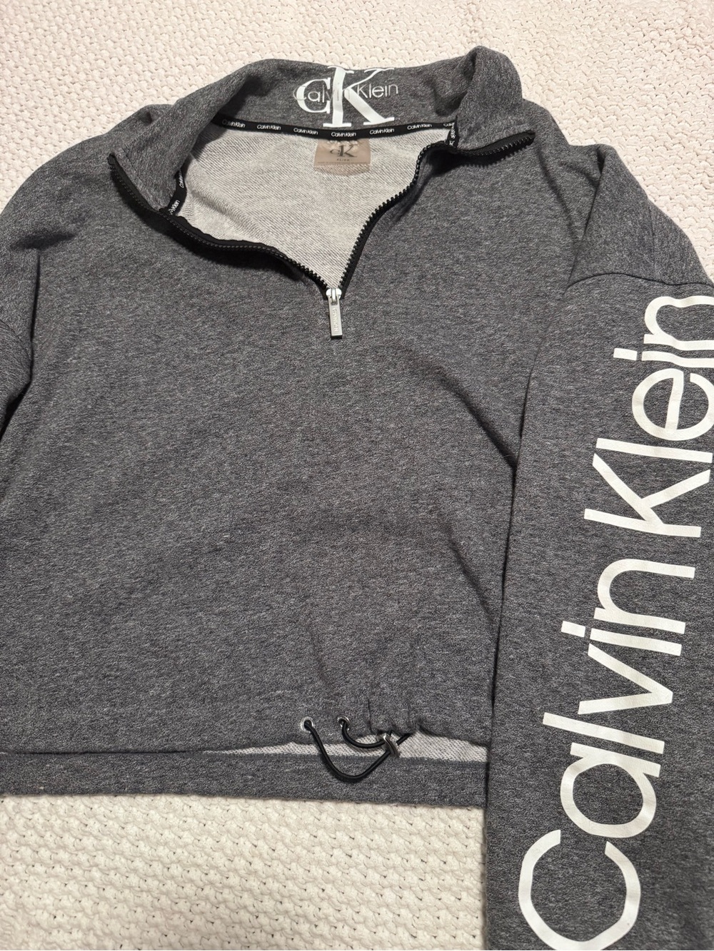 Calvin Klein Gray Half-Zip Sweatshirt with Logo Trim
